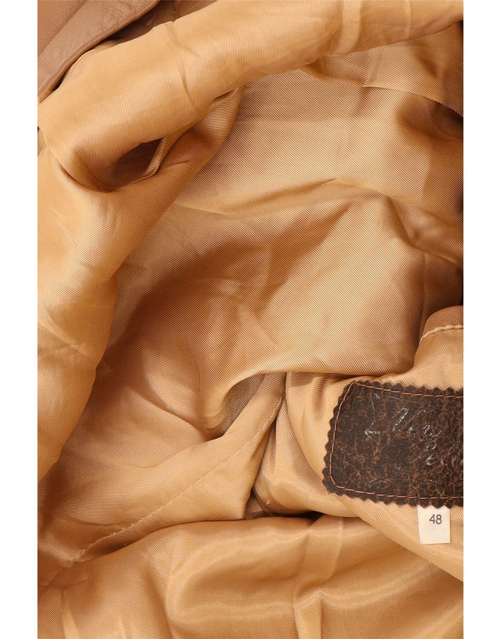 Męska marynarka skórzana zapinana na 2 guziki w stylu VINTAGE IT 48 Średnia beżowa skóra