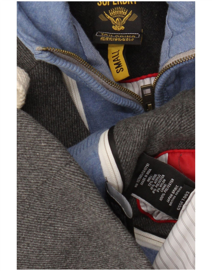 Damska marynarka z kapturem zapinana na 2 guziki Superdry UK 10, mała, szara wełna