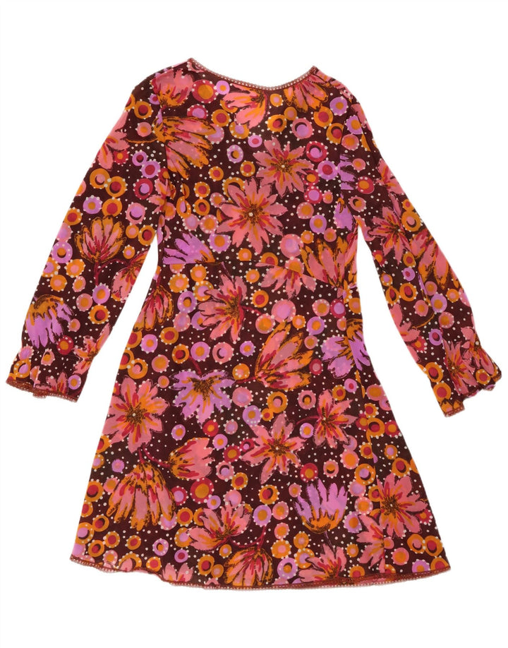 VINTAGE Damska sukienka o linii A z długim rękawem UK 8, mała, wielobarwna w kwiaty