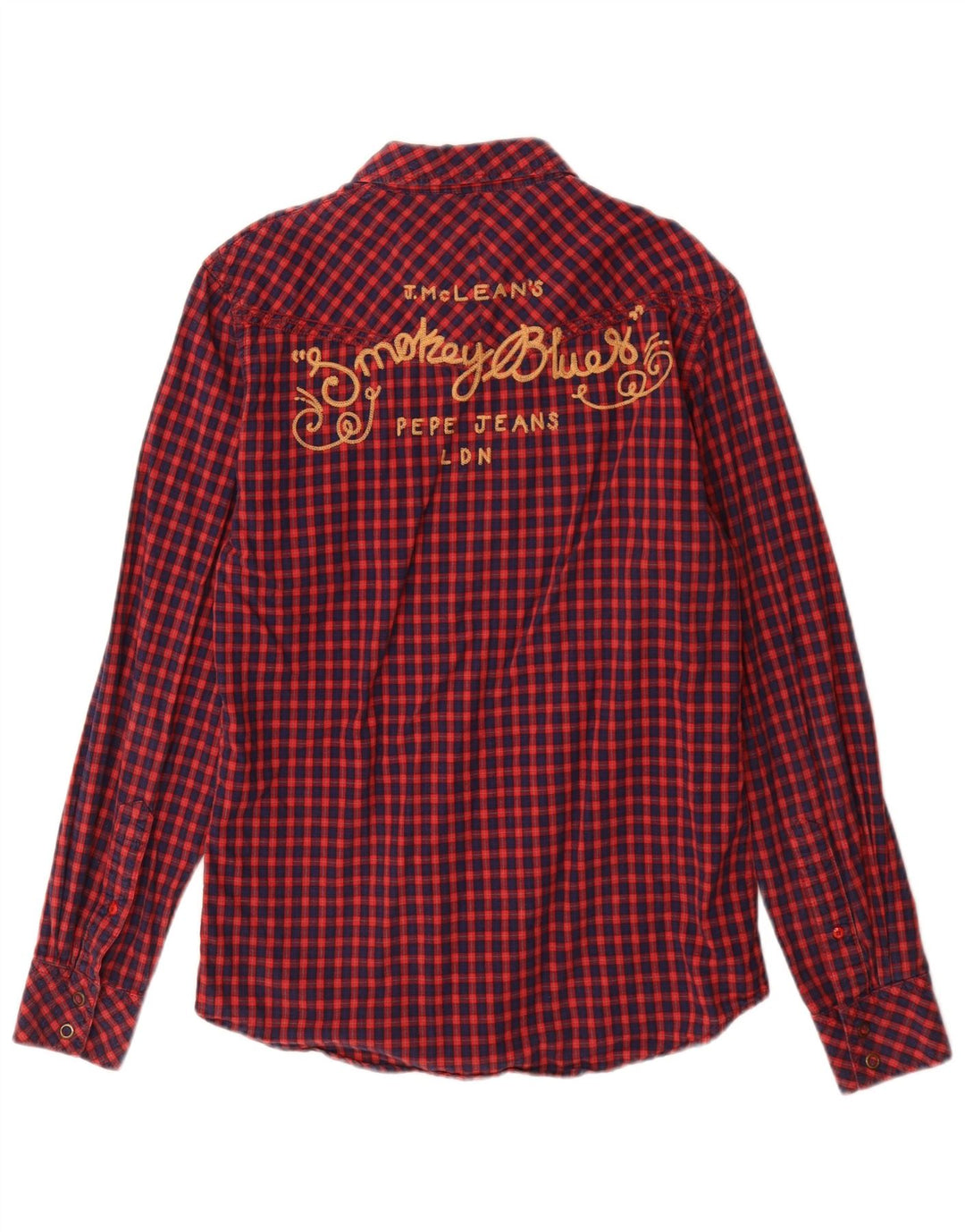 Męska koszula flanelowa PEPE Jeans z grafiką, mała, czerwona bawełniana kratka