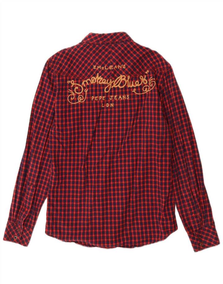 Męska koszula flanelowa PEPE Jeans z grafiką, mała, czerwona bawełniana kratka