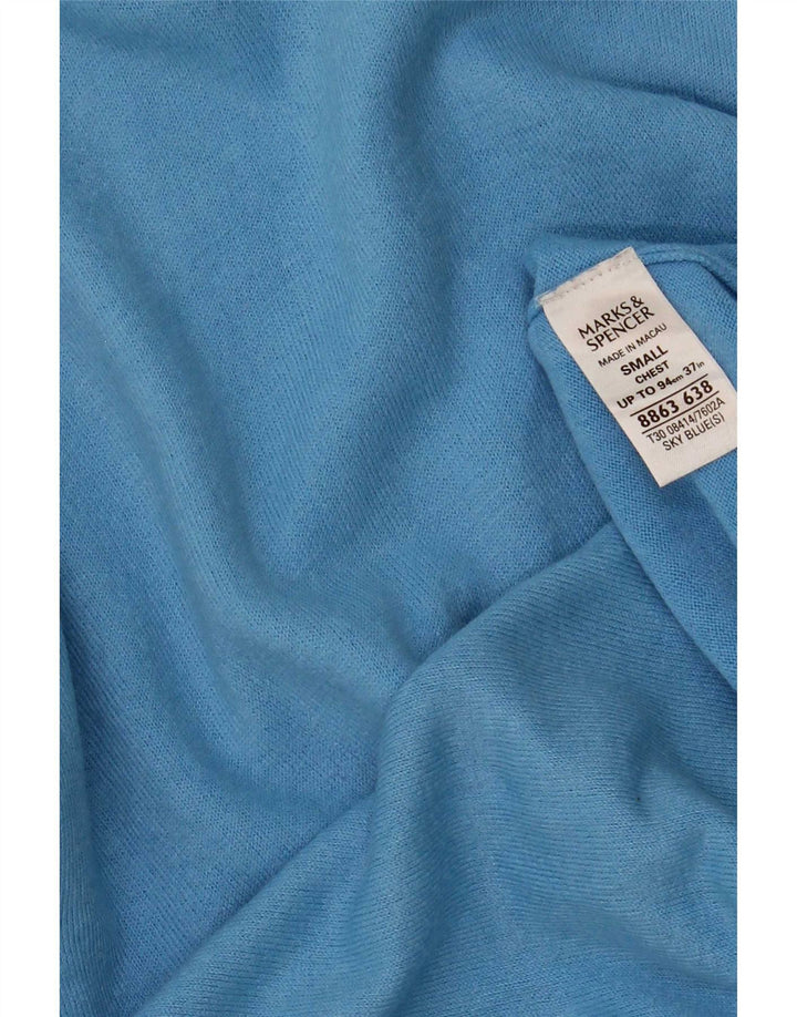 Marks & Spencer Męski sweter z dekoltem w kształcie litery V, z autografem, mały, niebieski, akrylowy