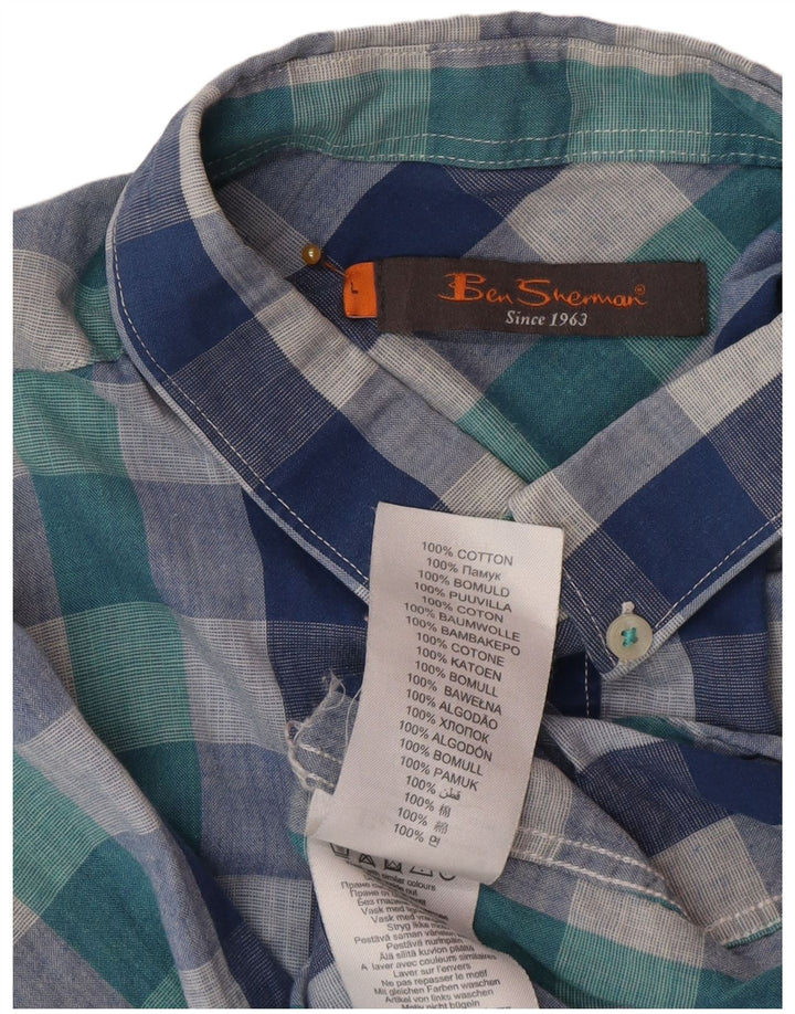 Męska koszula z krótkim rękawem Ben Sherman, duża, niebieska, bawełniana krata