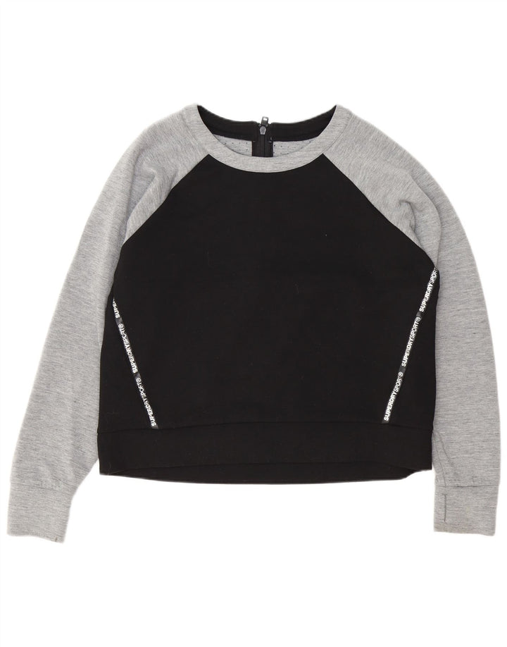 Damski sweter z grafiką Superdry UK 16, duży, czarny, z blokami kolorów