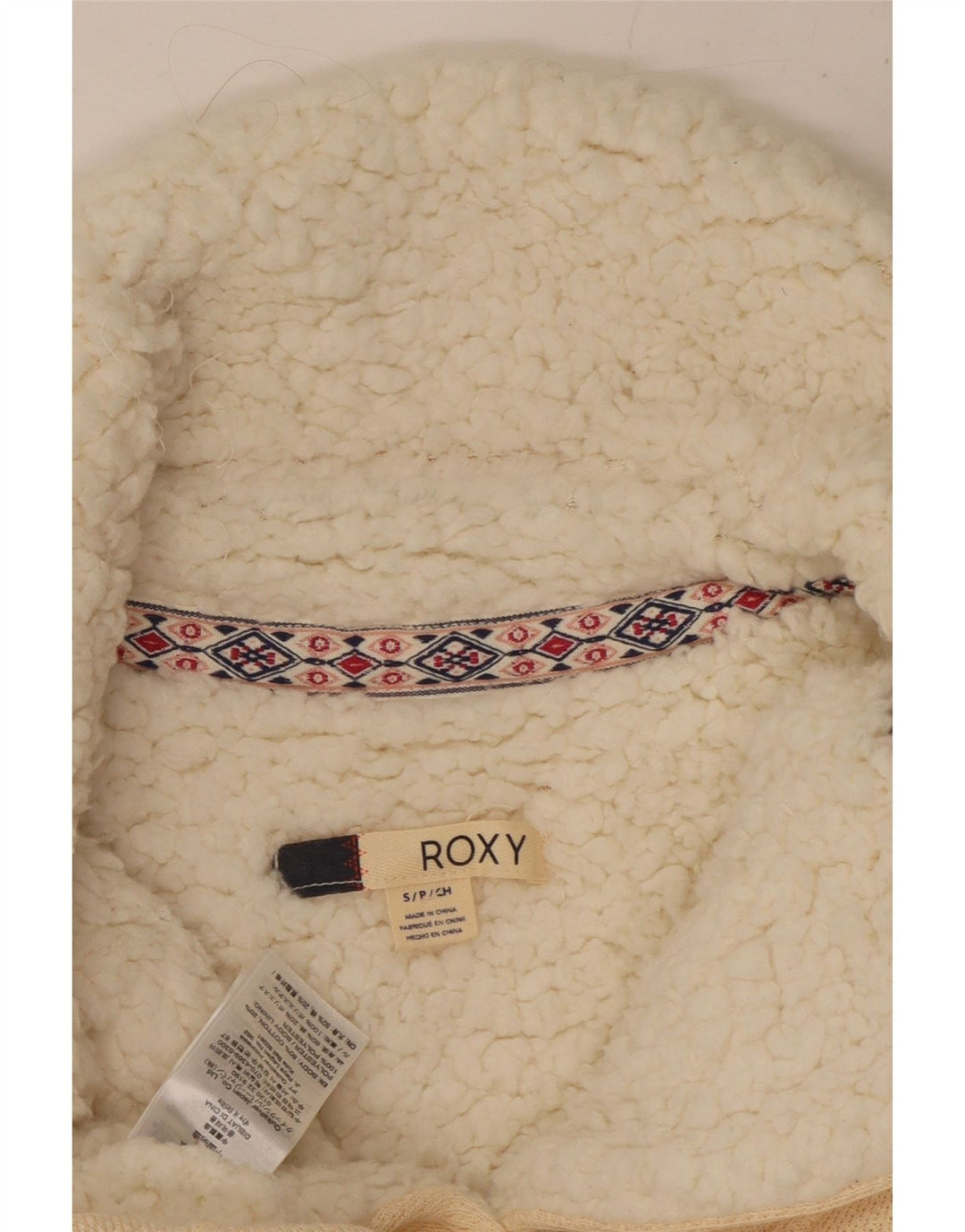 Kurtka dresowa damska ROXY Sherpa UK 10, mała, z bawełny w kolorze złamanej bieli
