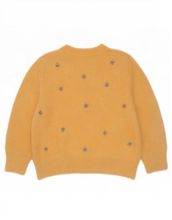 Sweter damski Zara z okrągłym dekoltem i okrągłym dekoltem UK 10, mały, żółty w kwiaty