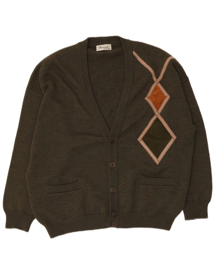 Bramante Męski sweter rozpinany, duży khaki Argyle/diamentowa wełna dziewicza