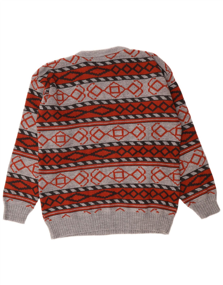 Męski sweter z okrągłym dekoltem w stylu VINTAGE Średni szary geometryczny akryl