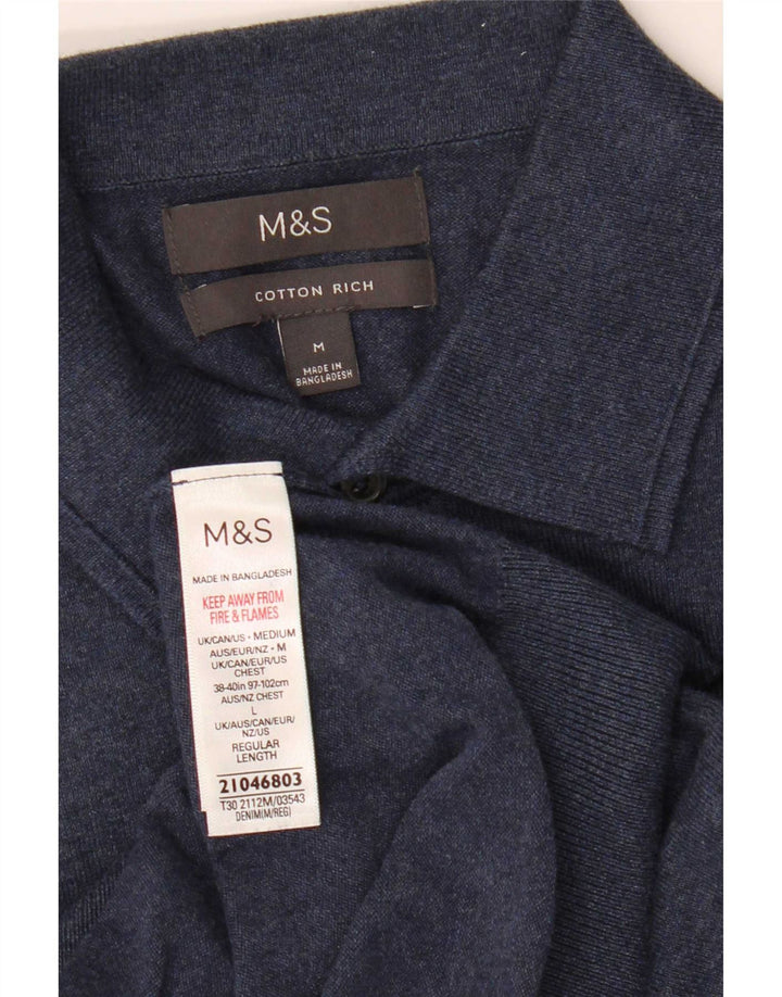 Marks & Spencer Męski sweter polo, średni, granatowy, bawełniany