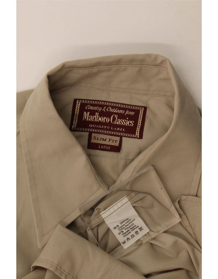 Koszula męska Marlboro Classics Slim Fit, duża, beżowa, bawełniana