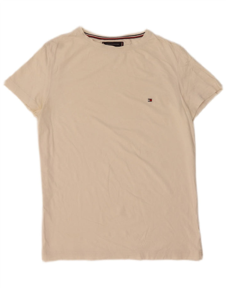 Męski T-shirt TOMMY HILFIGER, mały, w kolorze złamanej bieli