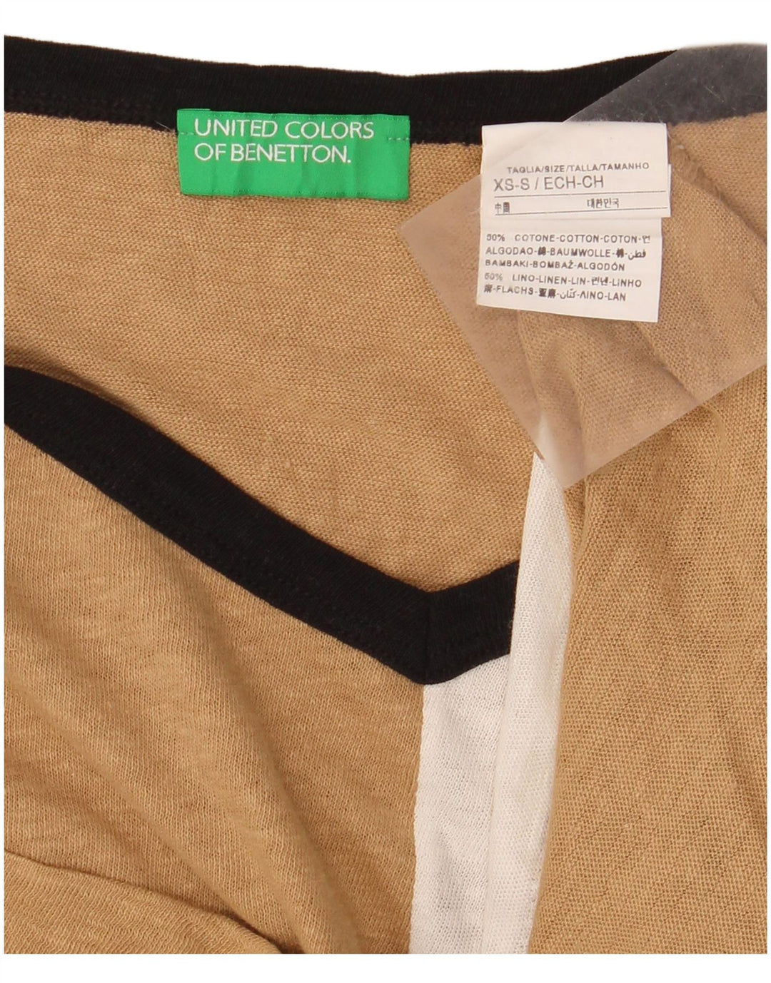 Damska koszulka typu Crop Oversize BENETTON Top UK 6 XS w kolorze beżowym