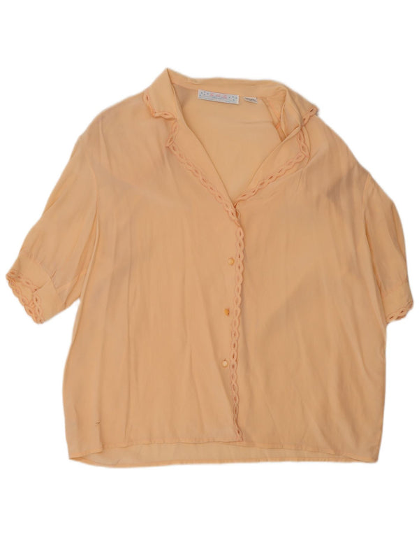 Vintage damska bluzka oversize z krótkim rękawem UK 16, duża, beżowa, jedwabna