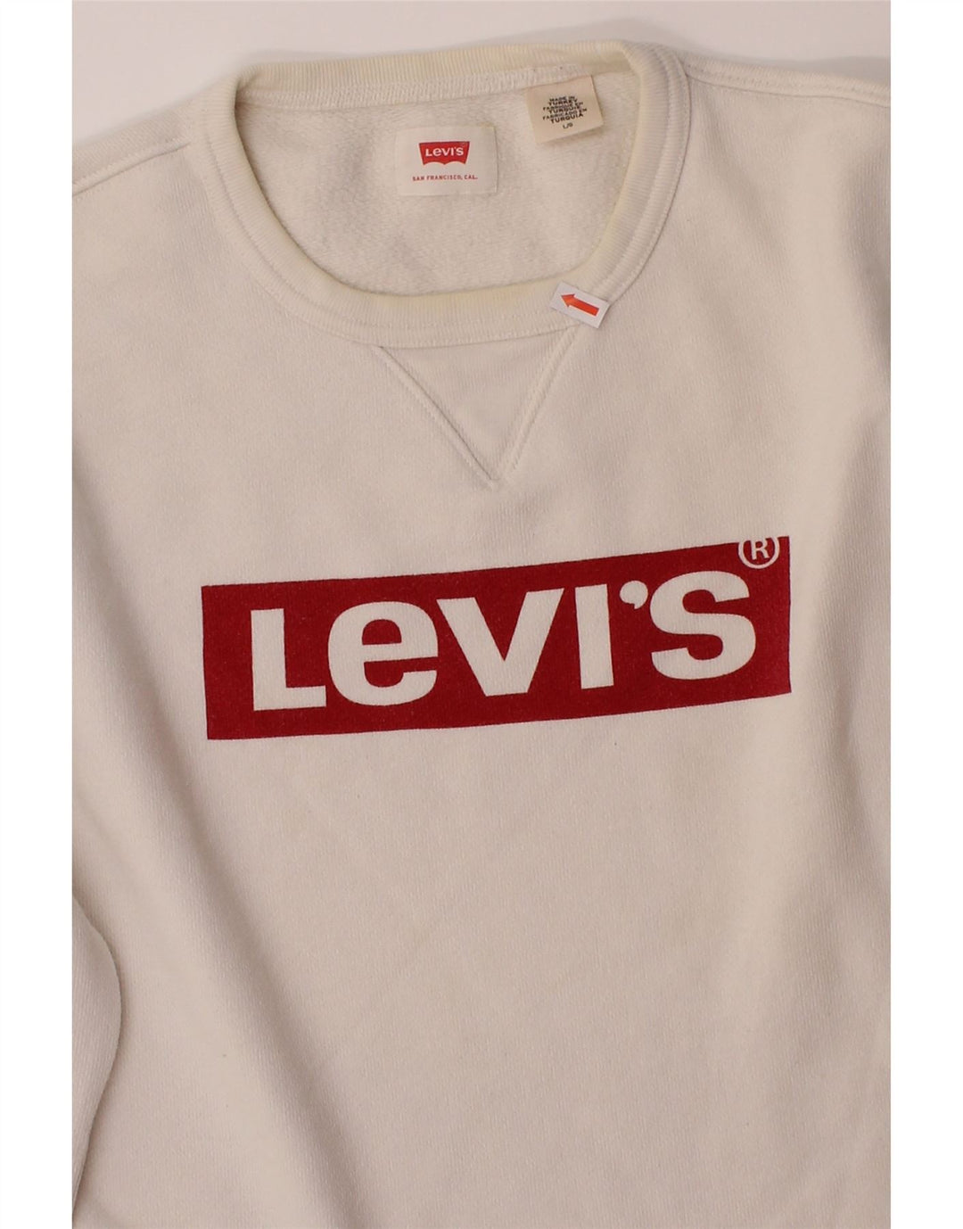 LEVI'S Mens Graphic Sweatshirt Jumper Large White Cotton Vintage Levi's and Second-Hand Levi's from Messina Hembry 