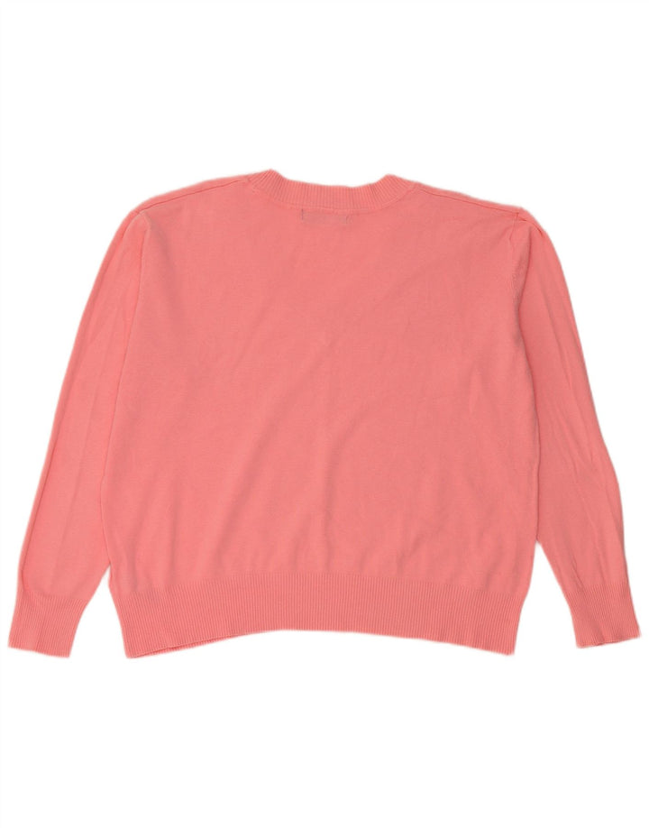 Marks & Spencer Damski sweter z dekoltem w kształcie litery V, UK 14, średni różowy, bawełniany