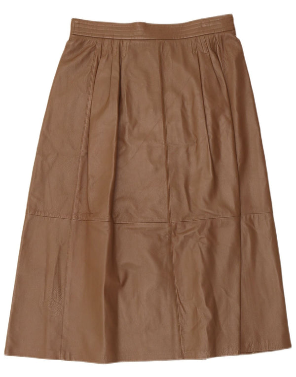 Vintage Womens Pleated Leather Skirt UK 12 Medium W30 Brown Leather