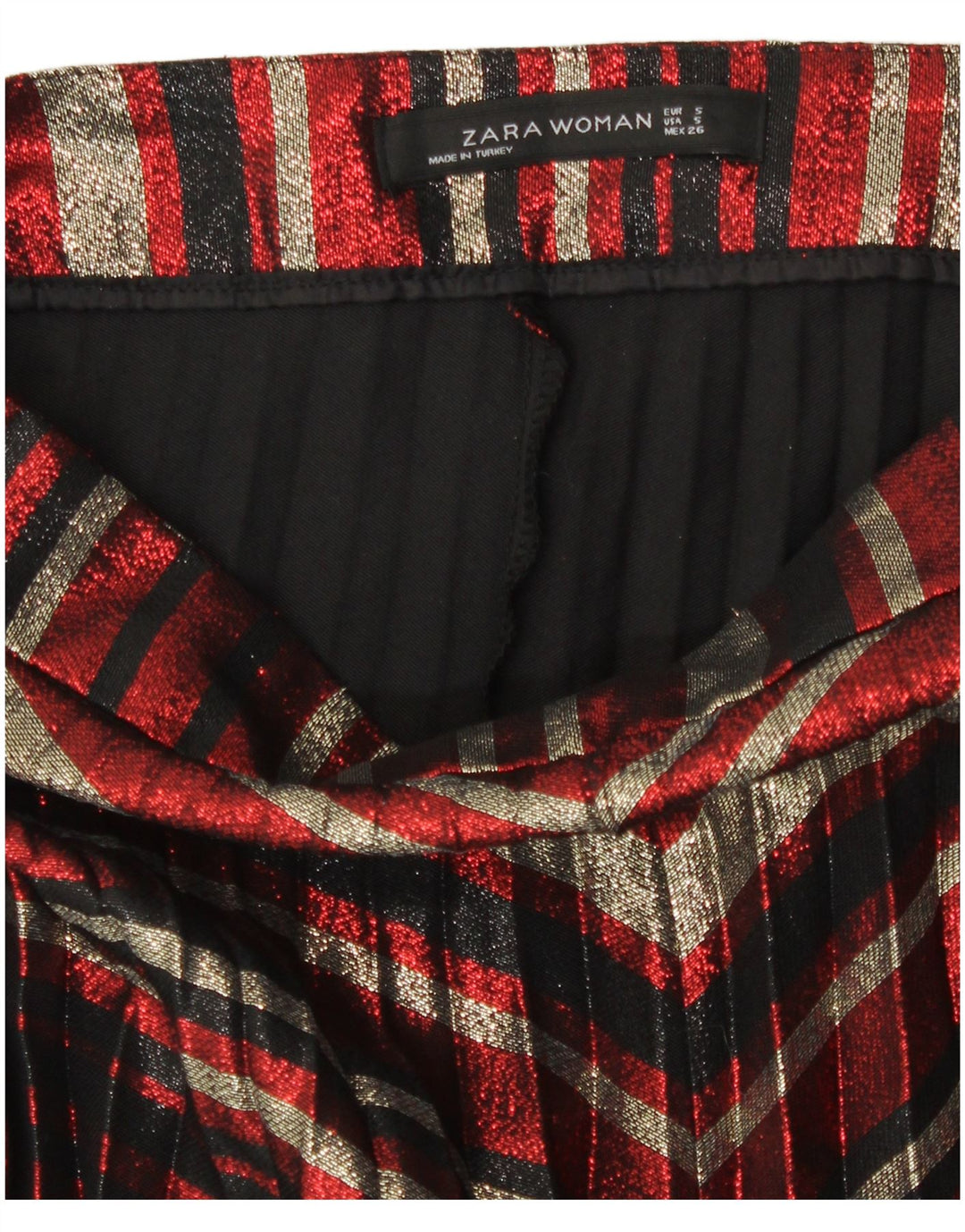 Zara Damska plisowana spódnica z nożem, mała W26, wielokolorowy poliester w paski