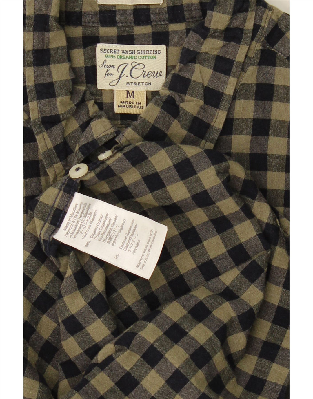 J. CREW Mens Stretch Shirt Medium Green Check Cotton Vintage J. Crew and Second-Hand J. Crew from Messina Hembry 