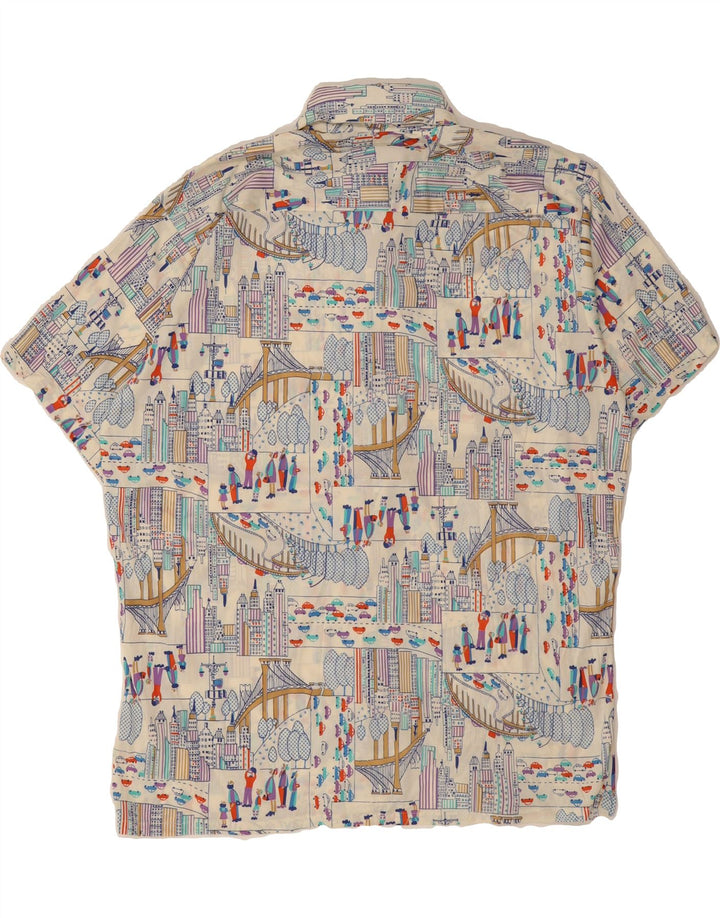 DESICA Mens Graphic Short Sleeve Shirt Large White Acetate Vintage Desica and Second-Hand Desica from Messina Hembry 