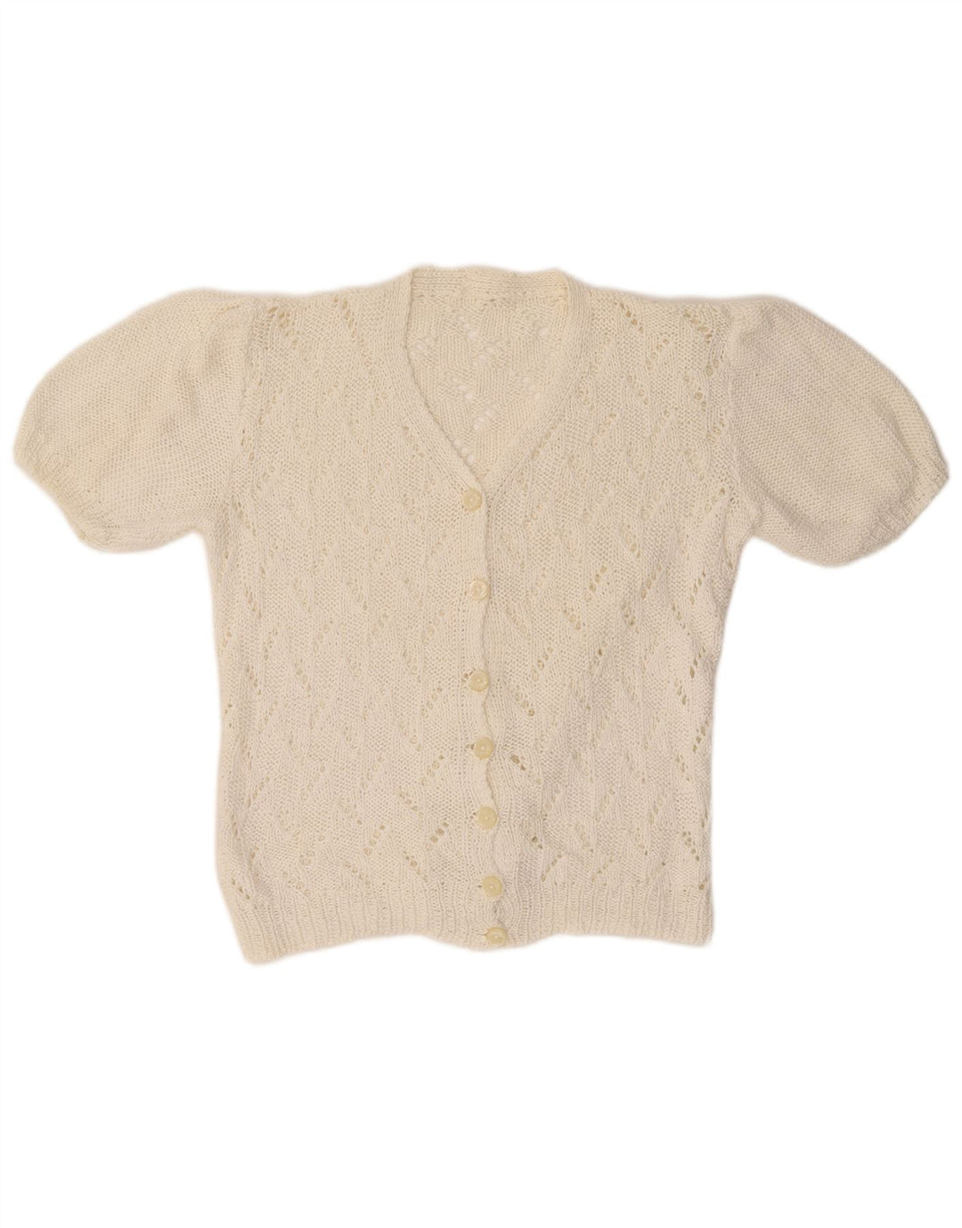 VINTAGE Womens Short Sleeve Cardigan Sweater UK 14 Medium White