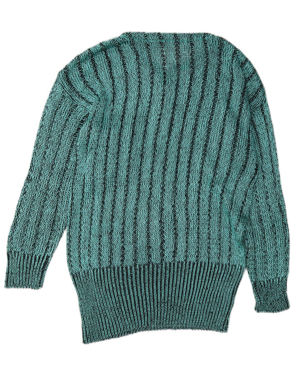 Sweter damski w stylu vintage z dekoltem w kształcie litery V, UK 16, w duże zielone paski