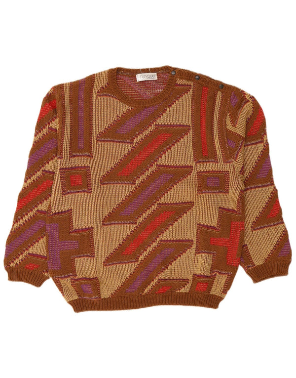 Damski sweter Clinique z okrągłym dekoltem UK 16, duży, beżowy, geometryczny, bawełniany