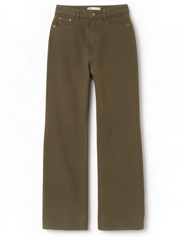 Damskie jeansy z szeroką nogawką Zara EU 38 Small W28 L33 Bawełna khaki