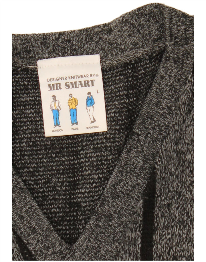 Vintage męski sweter z dekoltem w kształcie litery V, duży, szary Argyle/diamentowy akryl