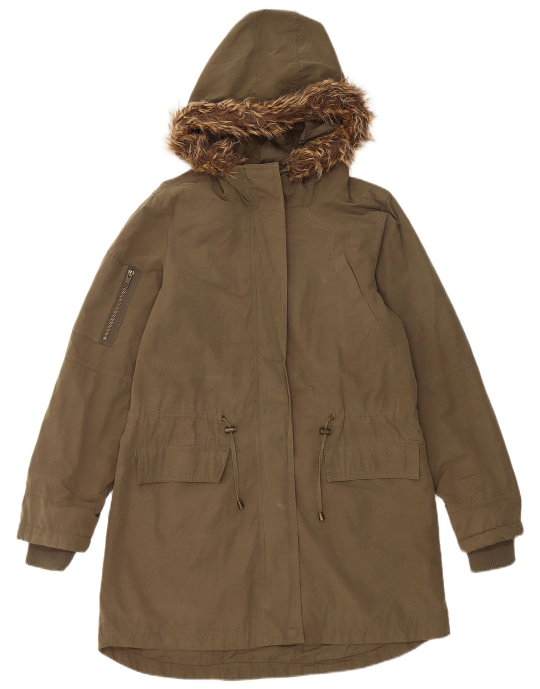 Damska kurtka parka z kapturem Oasis UK 10, mała, khaki, poliester