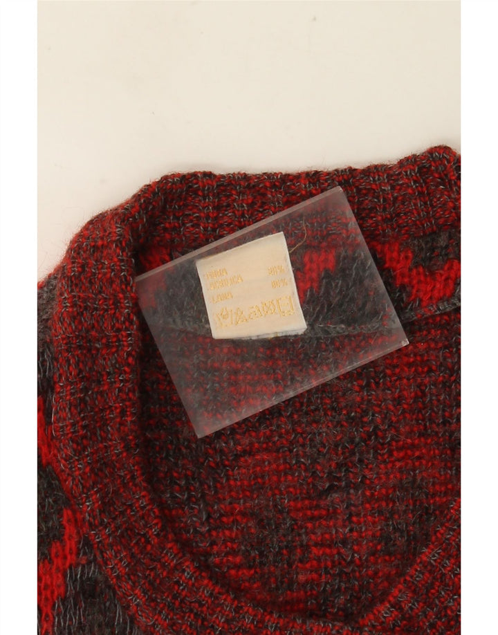 Damski sweter oversize VINTAGE UK 16, duży, czerwony, geometryczny, wełniany
