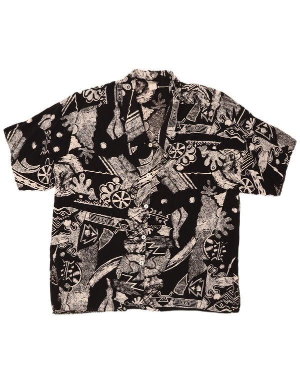 Damska koszula oversize z krótkim rękawem VINTAGE IT 46, duża, czarna, geometryczna