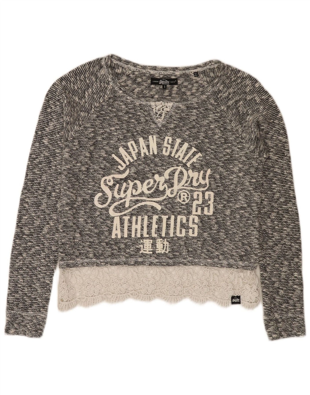Damski sweter oversize Superdry z dekoltem w łódkę, UK 6 XS, szary, bawełniany