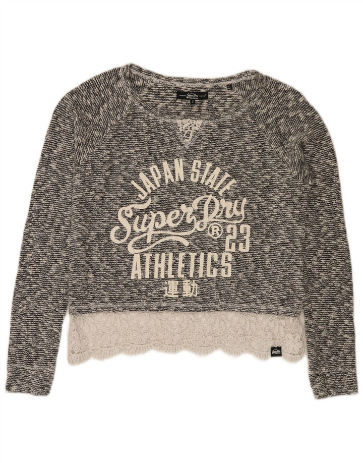 Damski sweter oversize Superdry z dekoltem w łódkę, UK 6 XS, szary, bawełniany