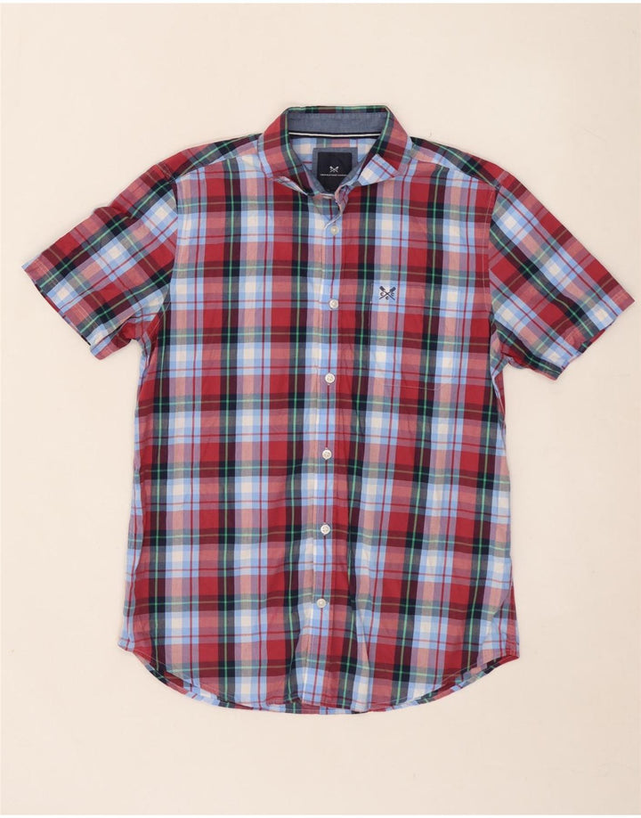 CREW CLOTHING Koszula męska z krótkim rękawem, bawełniana w średnią niebieską kratkę