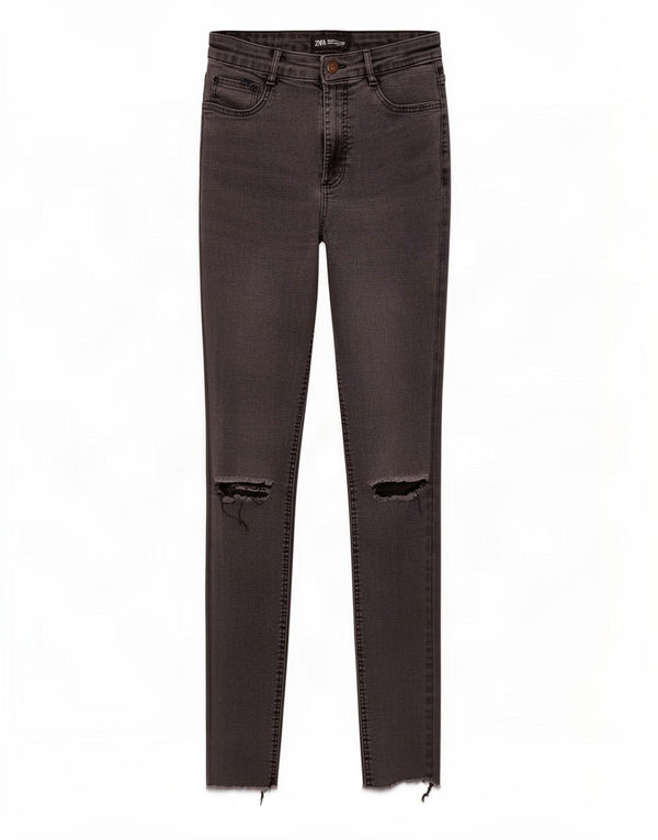 Damskie jeansy rurkowe Zara w trudnej sytuacji EU 38 Small W28 L28 Szara bawełna