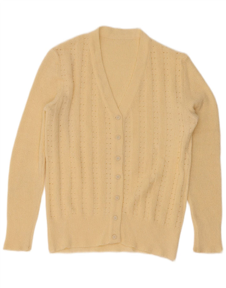 Sweter damski w stylu vintage, kardigan UK 12, średni żółty