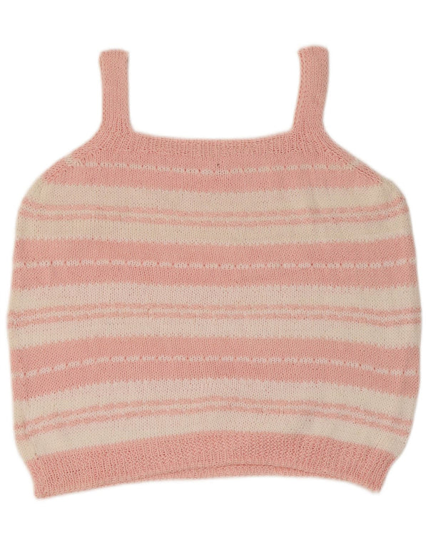 Damski dzianinowy top na ramiączkach VINTAGE UK 14 w duże różowe paski