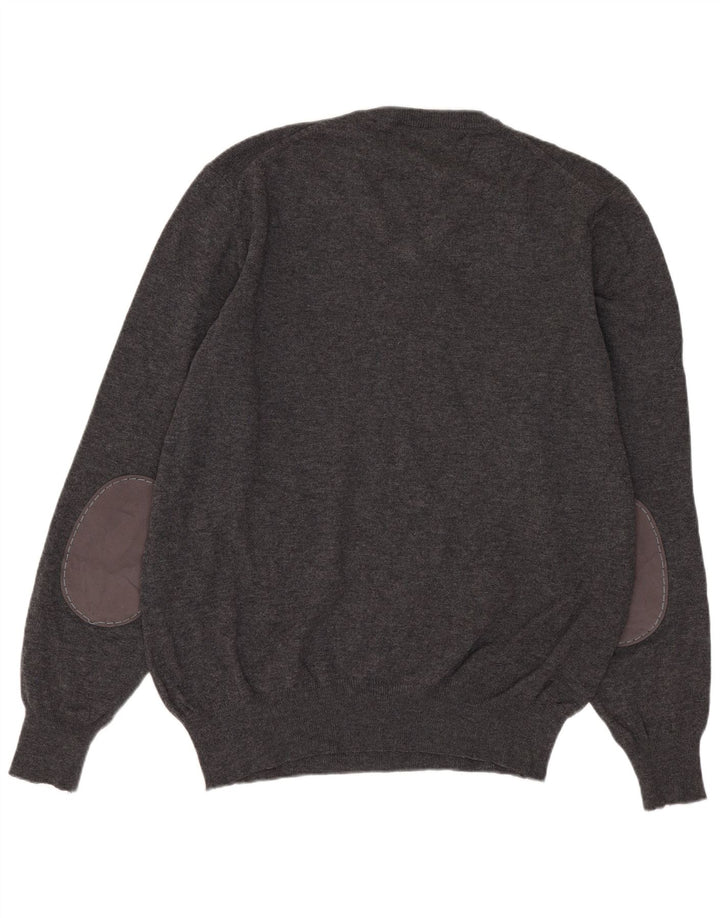 Męski sweter Fred Perry z dekoltem w kształcie litery V, średnioszary, wełniany