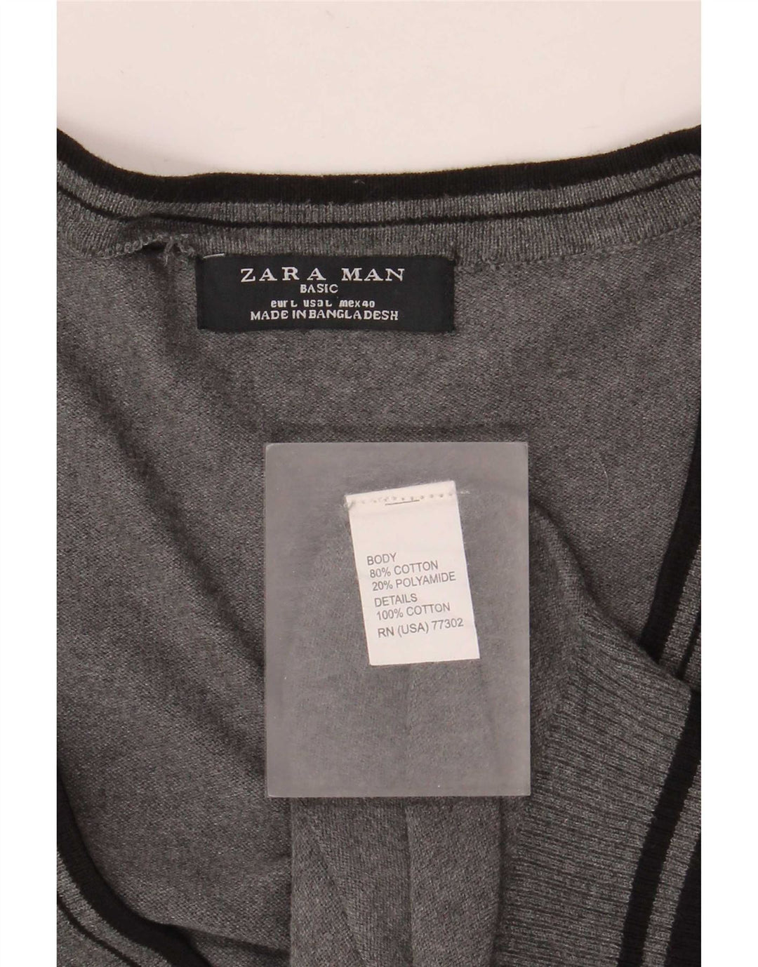 Męski sweter Zara, duży, szary, bawełniany w paski