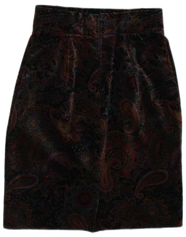 Vintage damska aksamitna spódnica ołówkowa IT 42 Medium W28 brązowa bawełna Paisley