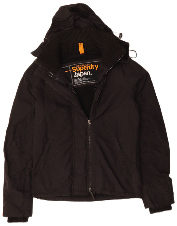 SUPERDRY Męska kurtka wiatrówka z kapturem UK 38, średni czarny poliester