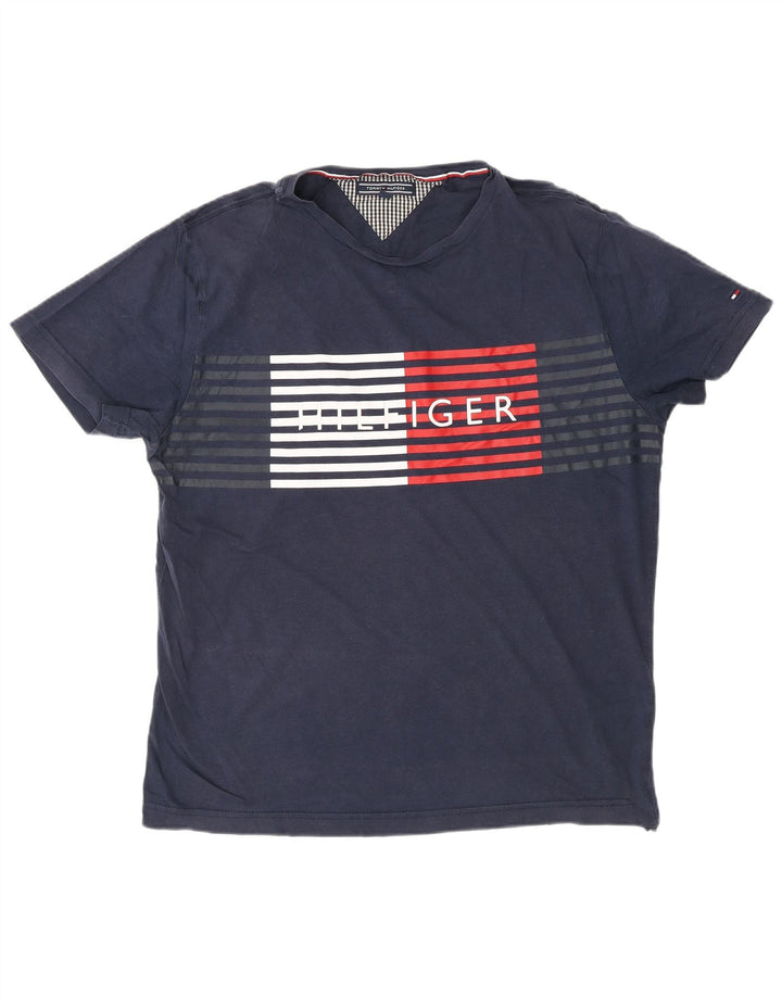 Męski T-shirt TOMMY HILFIGER z grafiką, duży, w granatowe paski