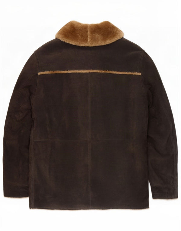 Męska kurtka shearling w stylu vintage UK 40 duża czarna skóra