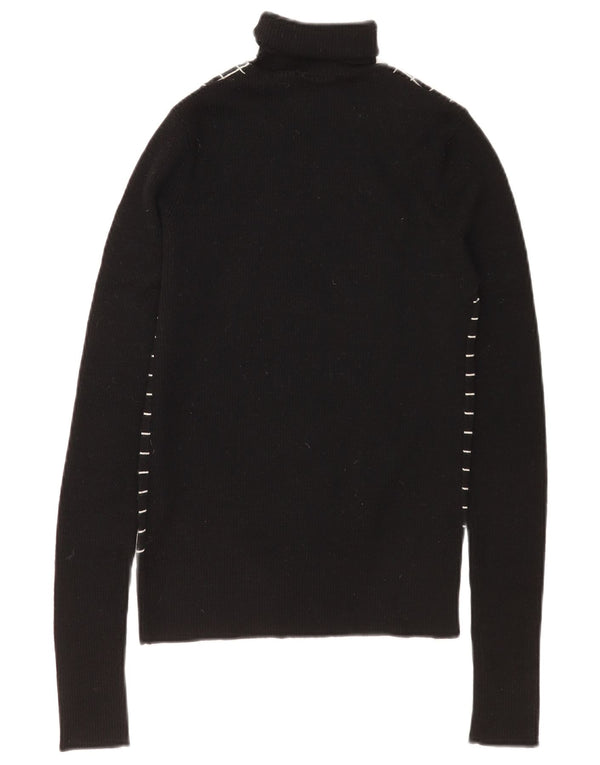Sweter damski w stylu vintage z wywijanym dekoltem UK 12, wełniany średni czarny w kratkę