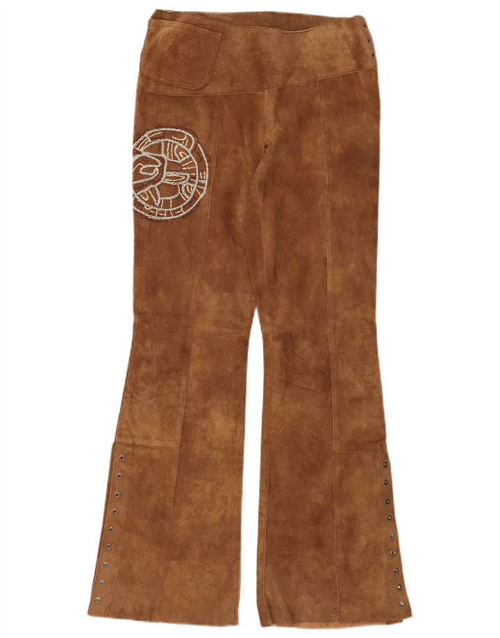 Zamszowe spodnie damskie w stylu vintage, średnie W30 L33, brązowa skóra