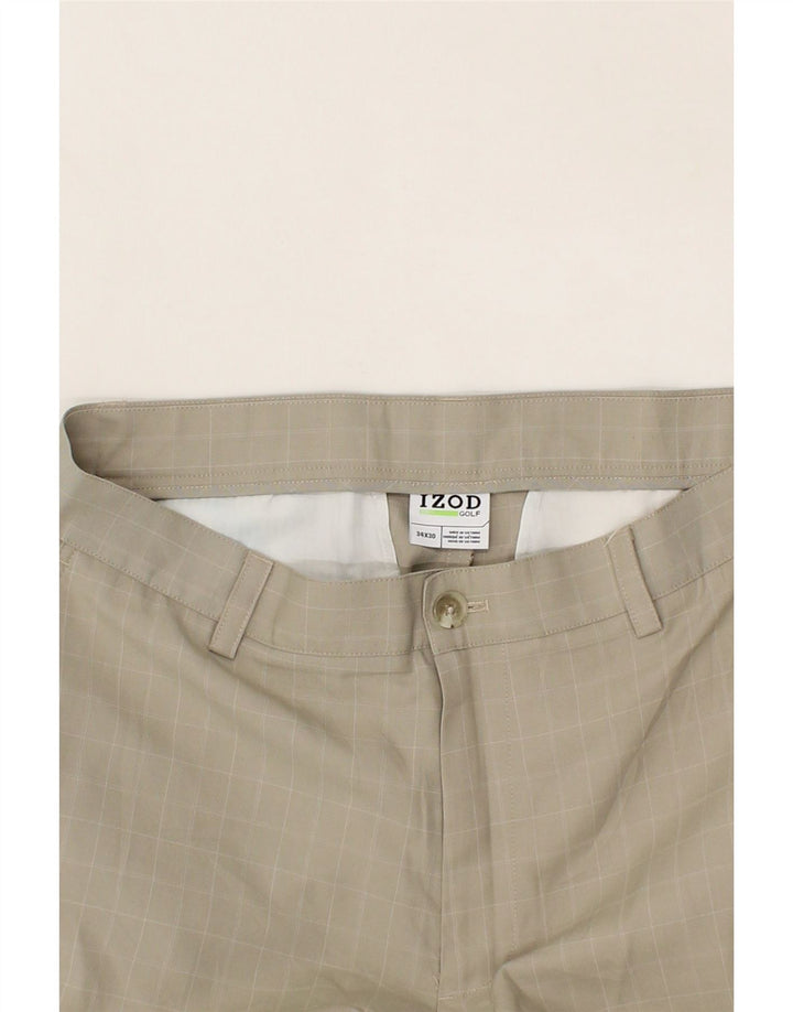 IZOD Mens Golf Straight Chino Trousers W34 L30 Beige Check Polyester Vintage Izod and Second-Hand Izod from Messina Hembry 