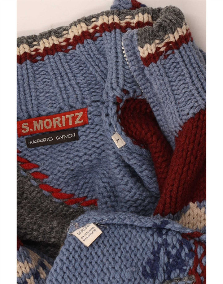 S.Moritz Męski sweter rozpinany, duży, niebieski, geometryczny, wełniany Nowość