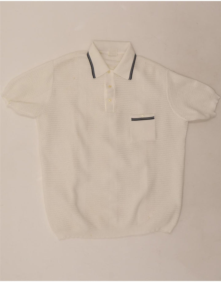 Męski sweter polo z krótkim rękawem Trevira, duży, biały poliester