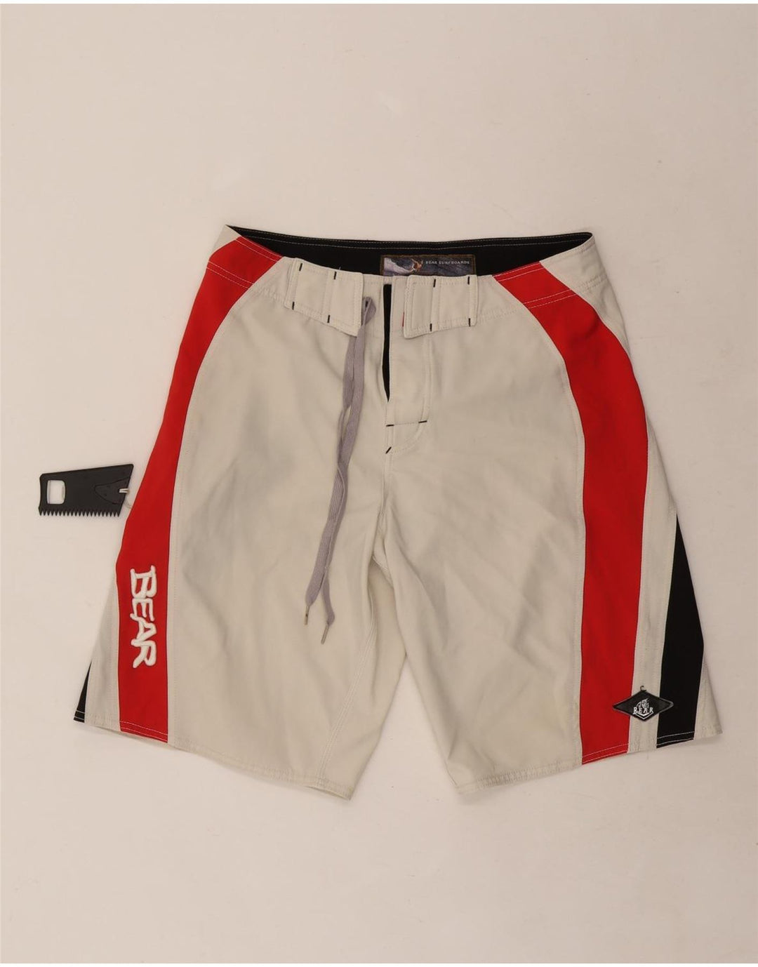 Męskie szorty z grafiką Bear W32, poliester w kolorze średniej bieli