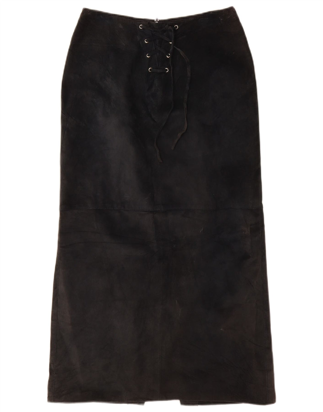 VINTAGE Damska zamszowa spódnica Maxi UK 10 Small W26 Czarna skóra